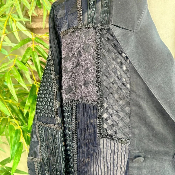 Orlando Rossi Vintage Designer Navy Blue Patchwork Doubled Breasted Jacket - Picture 4 of 8